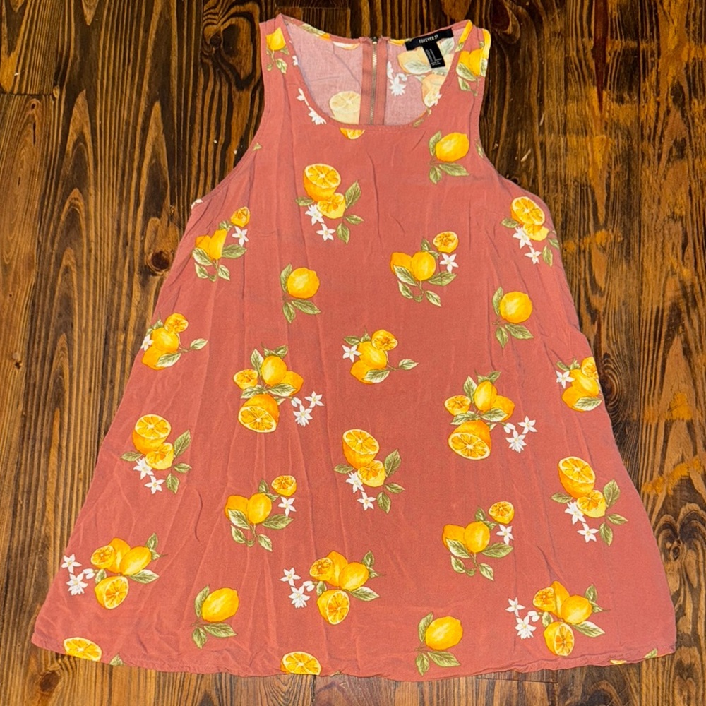 Forever 21 Pink Lemon Print Halter Sundress Sleeveless A-line